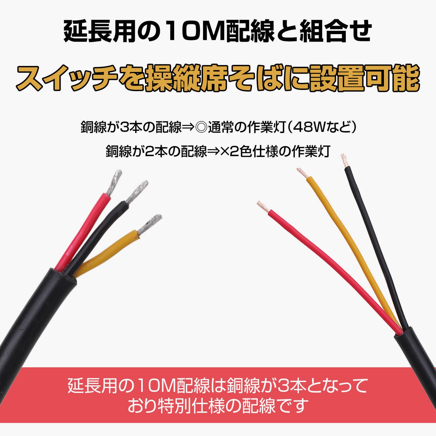 2色仕様ノイズが出ない作業灯ホワイト-イエロー