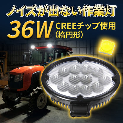 ノイズが出ない作業灯36W・CREEチップ使用（楕円形）