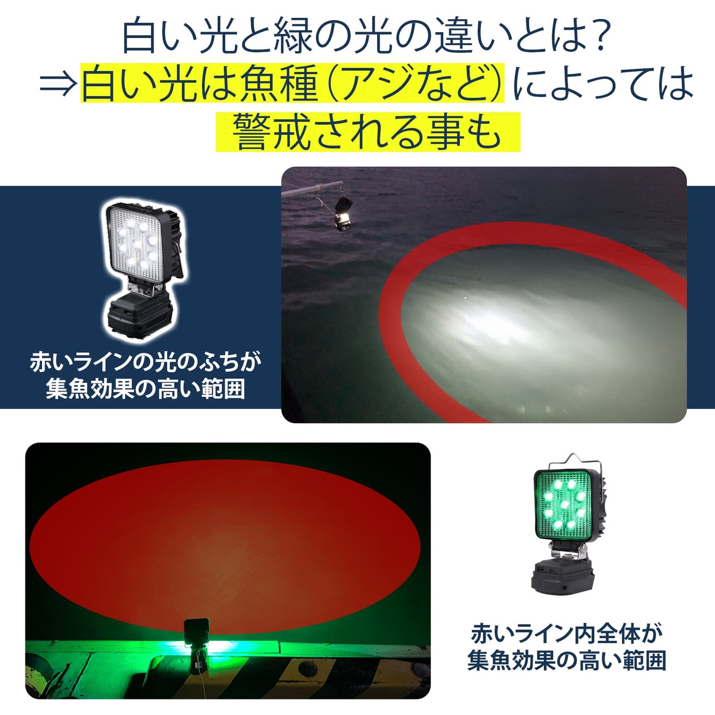 マキタバッテリー対応 緑色LED集魚灯