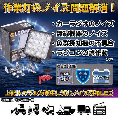 48W LED作業灯 船舶用ノイズレス仕様（耐錆ステンレスステー同梱）