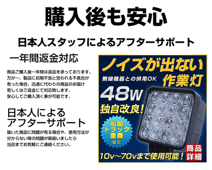 ノイズが出ない 48W LED作業灯（無線・ラジオ併用OK）