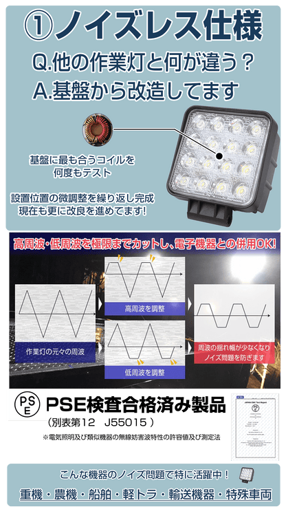 ノイズが出ない27w led作業灯(無線・ラジオ併用OK)